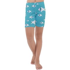 Blue Fish Pattern Kids  Lightweight Velour Capri Yoga Leggings by danenraven