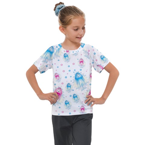 Jellyfis Pink Blue Cartoon Kids  Mesh Piece Tee by danenraven