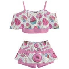 Donut Sweet Lollipop Cand Kids  Off Shoulder Skirt Bikini by flowerland