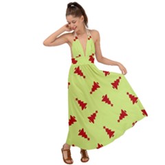 Red Christmas Tree Green Backless Maxi Beach Dress by TetiBright