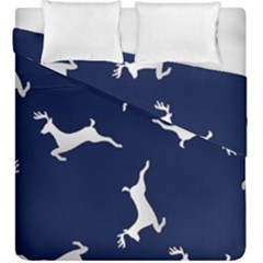 Silver Reindeer Blue Duvet Cover Double Side (king Size) by TetiBright