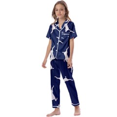 Silver Reindeer Blue Kids  Satin Short Sleeve Pajamas Set by TetiBright