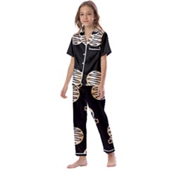 Gold Ornaments Black Kids  Satin Short Sleeve Pajamas Set by TetiBright