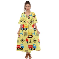 Seamless Pattern Vector Industrial Vehicle Cartoon Kimono Sleeve Boho Dress by Jancukart