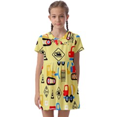 Seamless Pattern Vector Industrial Vehicle Cartoon Kids  Asymmetric Collar Dress by Jancukart