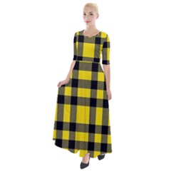 Yellow Plaids Straight Half Sleeves Maxi Dress by ConteMonfrey