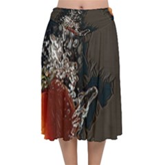 Fresh Water Tomatoes Velvet Flared Midi Skirt by ConteMonfrey