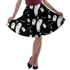 Ghost Background Halloween A-line Skater Skirt by Wegoenart