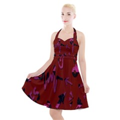 Doodles Maroon Halter Party Swing Dress  by nateshop