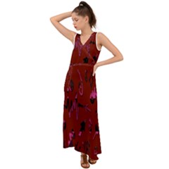 Doodles Maroon V-neck Chiffon Maxi Dress by nateshop