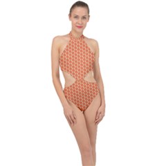 Cute Pumpkin Small Halter Side Cut Swimsuit by ConteMonfrey