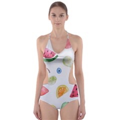 Fruit Summer Vitamin Watercolor Cut-out One Piece Swimsuit by Wegoenart