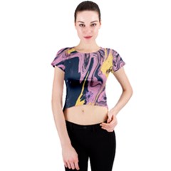 Pink Black And Yellow Abstract Painting Crew Neck Crop Top by Wegoenart