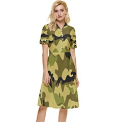 Army Camouflage Texture Button Top Knee Length Dress by nateshop