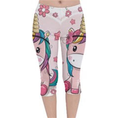 Cartoon Unicorn Fantasy Velvet Capri Leggings  by Jancukart