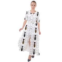 Ant Insect Pattern Cartoon Ants Waist Tie Boho Maxi Dress by Ravend