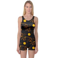 Halloween Background Pattern One Piece Boyleg Swimsuit by Ravend