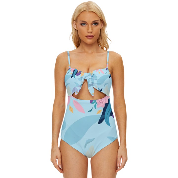 Illustration Leaves Leaf Nature Background Plant Knot Front One-Piece Swimsuit