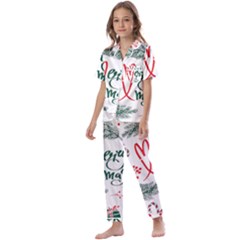 Merry Xmas Seamless Christmas Pattern Kids  Satin Short Sleeve Pajamas Set by danenraven