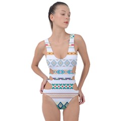 Pattern Colored Line Watercolor Painting Blue Color Splash Side Cut Out Swimsuit by danenraven