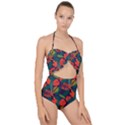 Leaves Pattern Wallpaper Seamless Scallop Top Cut Out Swimsuit View1