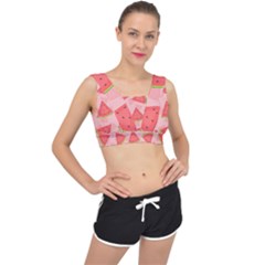 Background Watermelon Pattern Fruit V-back Sports Bra by Wegoenart