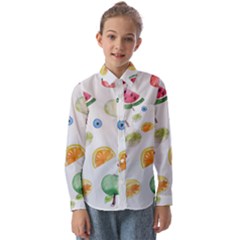 Fruit Summer Vitamin Watercolor Kids  Long Sleeve Shirt by Wegoenart