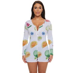 Fruit Summer Vitamin Watercolor Long Sleeve Boyleg Swimsuit by Wegoenart