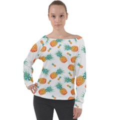 Pineapple Background Pattern Fruit Off Shoulder Long Sleeve Velour Top by Wegoenart