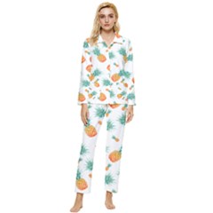 Pineapple Background Pattern Fruit Womens  Long Sleeve Velvet Pocket Pajamas Set by Wegoenart