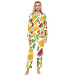 Watermelon Pattern Fruit Summer Womens  Long Sleeve Velvet Pocket Pajamas Set by Wegoenart