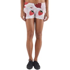 Strawberry Pattern Background Yoga Shorts by Wegoenart