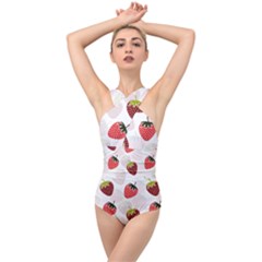 Strawberry Pattern Background Cross Front Low Back Swimsuit by Wegoenart