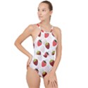 Strawberry Pattern Background High Neck One Piece Swimsuit View1