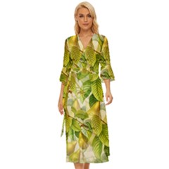 Pear Fruit Tree Organic Pattern Midsummer Wrap Dress by Wegoenart