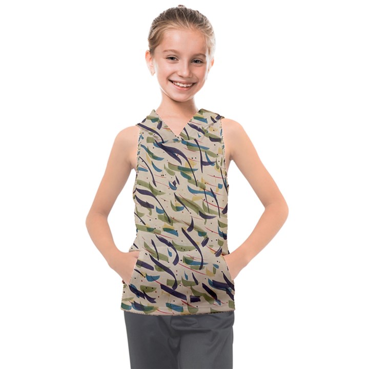 Abstract Pattern Freestyle Painting Kids  Sleeveless Hoodie