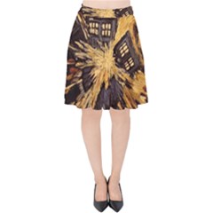 Brown And Black Abstract Painting Doctor Who Tardis Vincent Van Gogh Velvet High Waist Skirt by danenraven