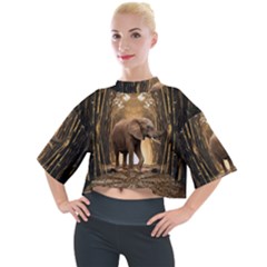 Sculpture Travel Outdoor Nature Elephant Mock Neck Tee by Wegoenart