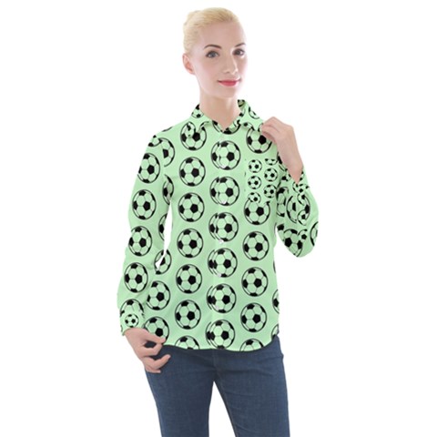 Pattern Ball Soccer Background Women s Long Sleeve Pocket Shirt by Wegoenart