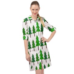 Chrismas Tree Greeen Long Sleeve Mini Shirt Dress by nateshop