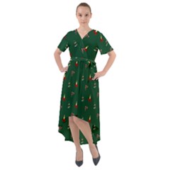 Christmas Background Green Pattern Front Wrap High Low Dress by Ravend