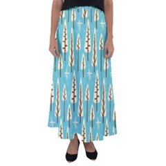 Vector-white-cartoon-trees-pattern Flared Maxi Skirt by nateshop