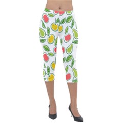 Fruit Fruits Food Illustration Background Pattern Lightweight Velour Capri Leggings  by Ravend