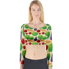 Food Illustration Pattern Texture Long Sleeve Crop Top by Ravend