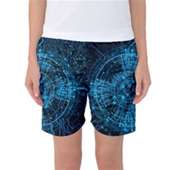 Network Circuit Board Trace Women s Basketball Shorts by Ravend