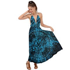 Network Circuit Board Trace Backless Maxi Beach Dress by Ravend