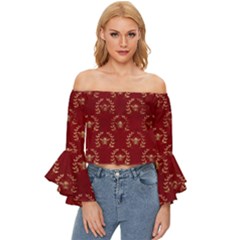 Golden Bees Red Sky Off Shoulder Flutter Bell Sleeve Top by ConteMonfrey