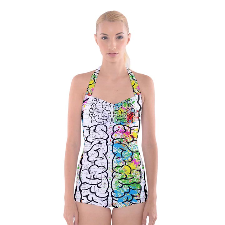 Brain Mind Psychology Idea Drawing Boyleg Halter Swimsuit 