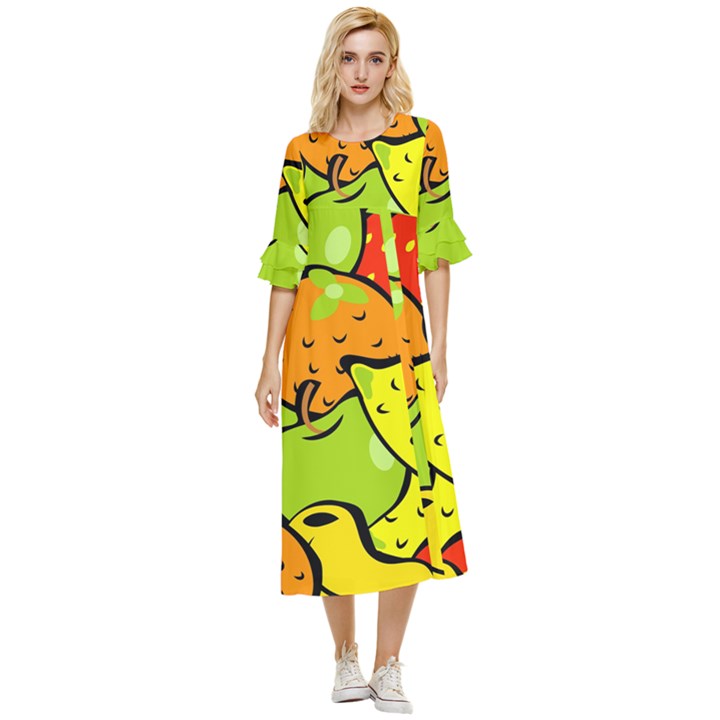 Fruit Food Wallpaper Double Cuff Midi Dress