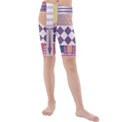 Abstract Shapes Colors Gradient Kids  Mid Length Swim Shorts by Ravend